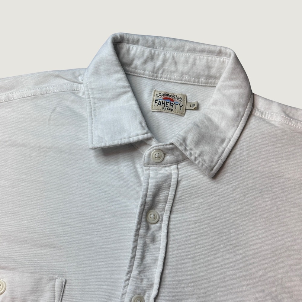 Faherty Shirt Mens L MXC0006-WHT White Organic Cotton Slub Button Down Casual